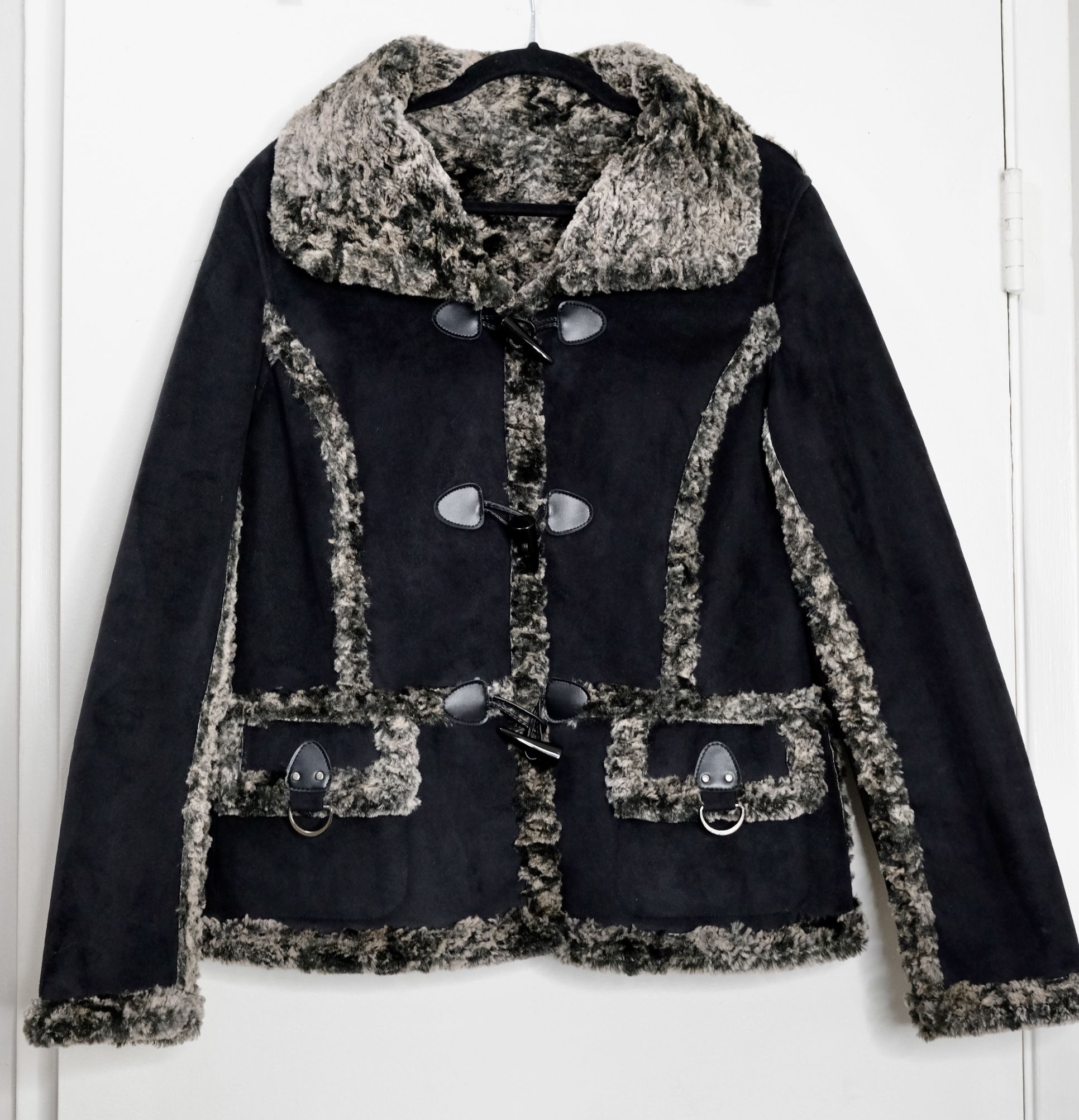 Faux Fur Teddy Bear Jacket With Fur Trim Reversible