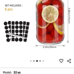 Keketin 32 oz Mason Jars with Airtight Lids,6 Pack Glass Canning Jars,1000ml Food Storage Jars for Jams,Pickles,Salad,Drink Favors,Jars Crafts