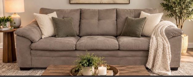 Grey sofa and loveseat