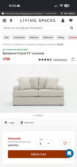 Living Spaces Bonaterra II Sand 72” Loveseat
