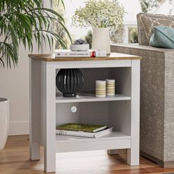 new White End Table,Wood Side Sofa Table with Two Open Storage Cabinets for Living Room,Bedroom  About this item  MULTIPURPOSE & DIMENSIONS - 20.8"*15