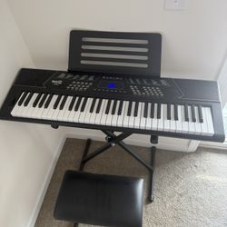 RockJam 61 Key Keyboard Piano Stand With Pitch Bend Kit & Piano Bench