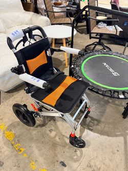 Lightweight Folding Wheelchair for Adults, Portable Transport Chairs with Foot Rests, Aluminum Frame with PU Wheels, Adjustable Safety Strap, for Adul