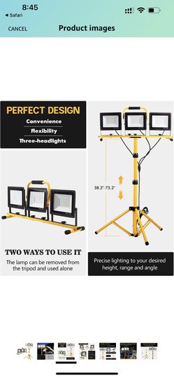 21000 Lumen Work Lights with Stand, 3 Adjustable Head LED Work Light, with  Adjustable and Foldable Tripod Stand, Waterproof Lamp with Individual  Switch with 6500 Kelvin Color Temperature 
