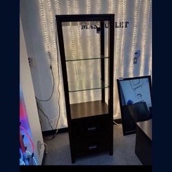 New 22"W*14.1"D*68.6" Wooden Display Cabinet with Light Book Shelves