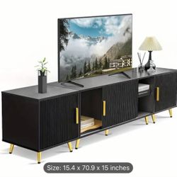 Mid Century Modern TV Stand for 32-80” TV, Black & Gold - NEW IN BOX