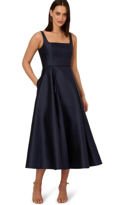 Adrianna Papell Womens Mikado Ankle Dress Size 4P Navy Blue Brand New