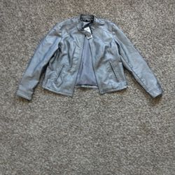 Metallic Silver Leather Jacket