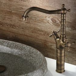 Chester 2-Handle Vessel Sink Faucet – Antique Brass Finish, Two Cross Handles