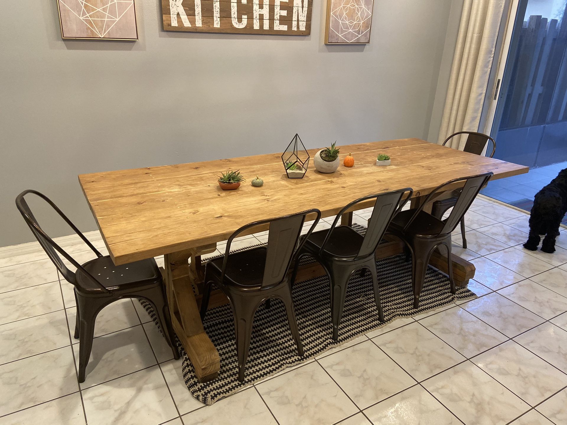 Farmhouse rustic table and chairs-seats 8 people, barstool optional