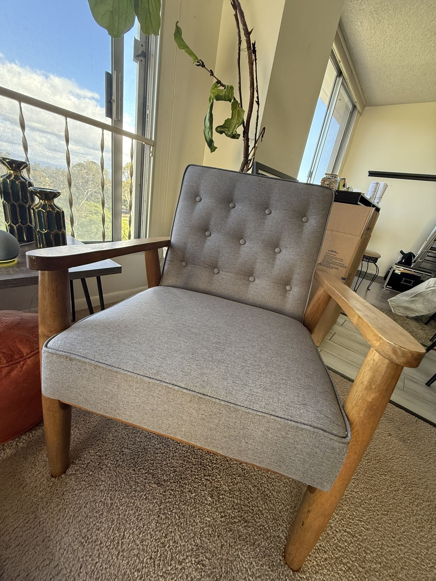 Mid-Century Retro Modern Fabric Upholstered Wooden Lounge Chair