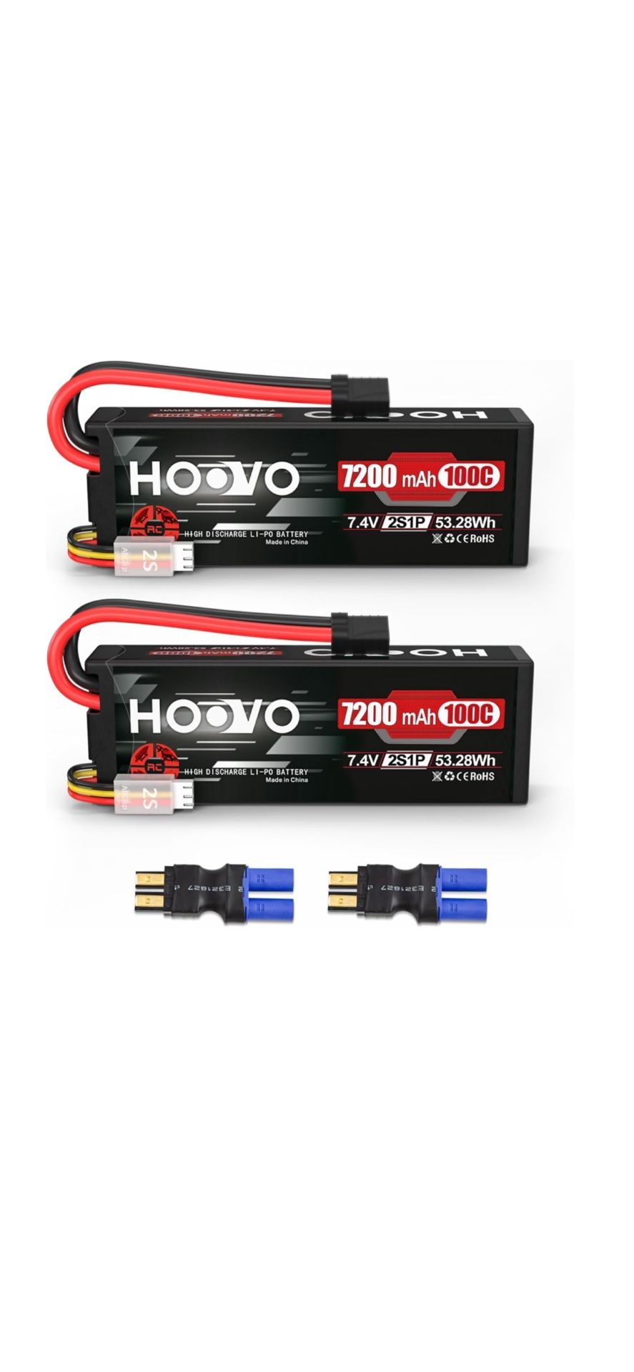 HOOVO 2S Lipo Battery 7.4V 7200mAh 100C RC Lipo Battery Pack Estuche rígido con enchufe TR compatible con camiones RC 1/8 y 1/10 vehículos RC Car Trug