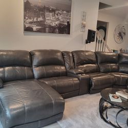 6 Piece Reclining Leather Sofa -firm