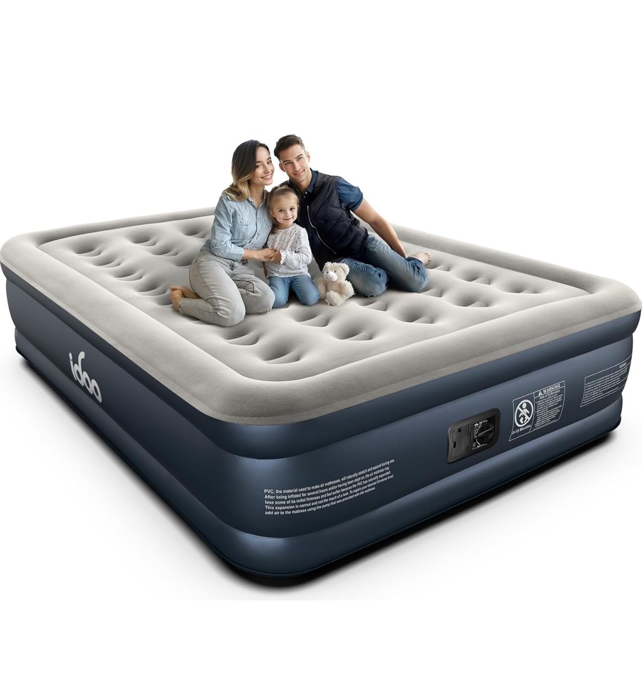 iDOO Queen Air Mattress with Built in Pump, 18" Raised Comfort Blow up Mattress, Upgraded Four Chamber Airbed, Durable Inflatable Mattress for Guests