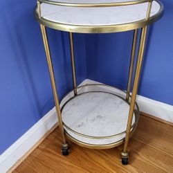 Crate and Barrel Brass and marble rolling cart