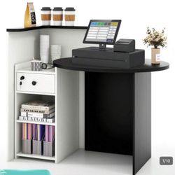 Lifezeal Front Reception Counter Desk Checkout Office Desk With Open Shelf & Lockable Drawer