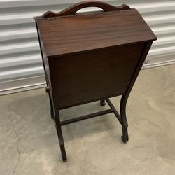 Antique Early American Style Walnut Standing Sewing Box Chest Cabinet 1930s 