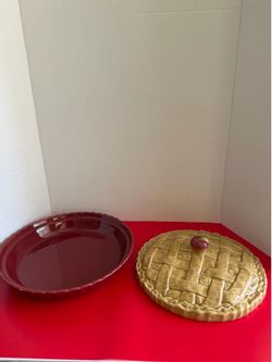 Complete Vintage Ceramic Lattice Top Apple Pie Keeper Set 5.4lb