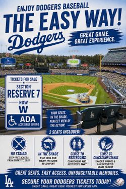 Dodgers Game tickets Reserve 7 ADA seats
