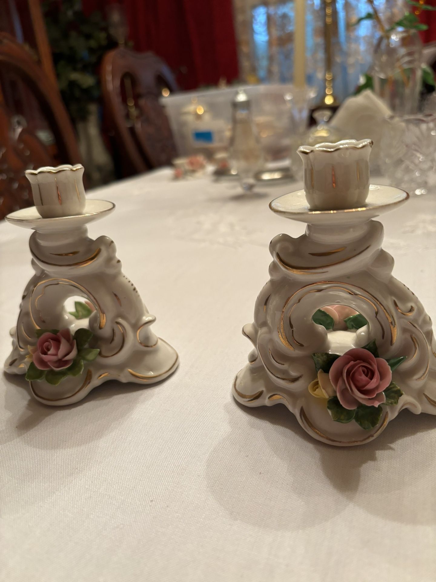 Beautiful Vintage 1940s Lot Of 2 Capodimonte Candles Holder
