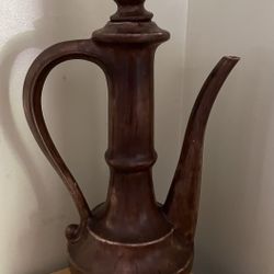 1968’ Genie Bottle Vintage Ceramic Vase Pitcher With Lid. Brown. 17”