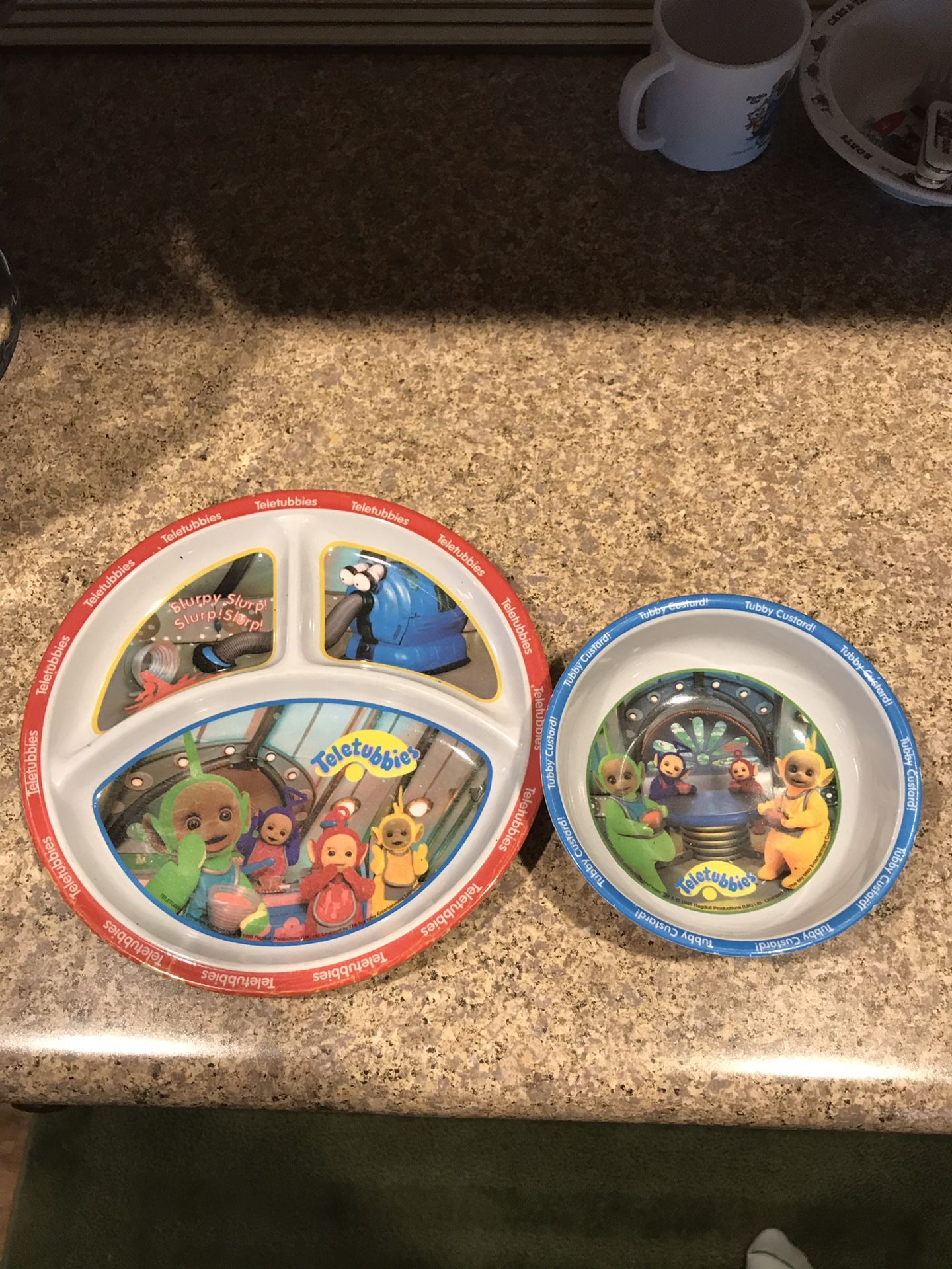 Vintage Teletubbies bowl and divided plate