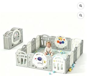 Foldable Baby Playpen with Activity Panel-Pink and Blue