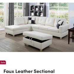 Off White Faux Leather Sectional 