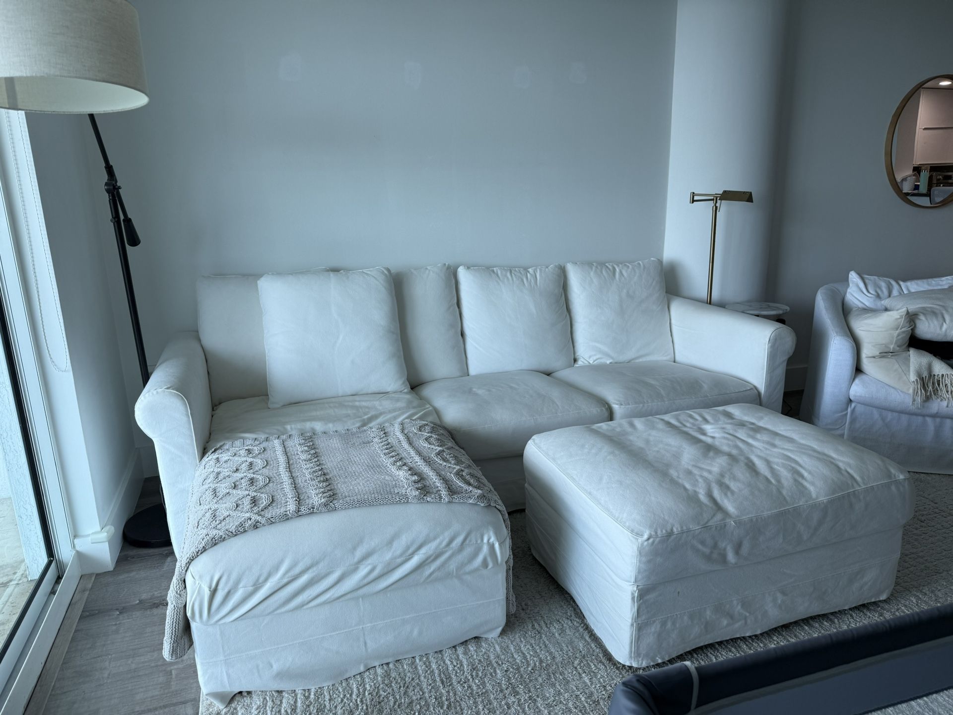 White 3 Seat Sofa with Chaise Lounge and Storage IKEA
