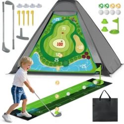 Toddler Golf set with Golf Net, 2 in 1 Kids Golf Set with Putting Mat & Sticky Balls, Toddler Golf Clubs for Chipping Training, Outdoor Golf Toys Gilf