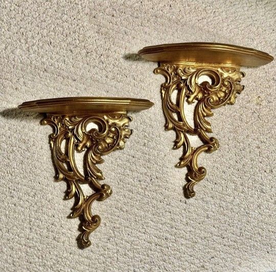 Vintage Ornate Syroco Syrowood Wall Shelves