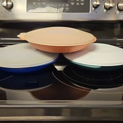 Set Of 3 Vintage Tupperware Divided 3 Slot Reheatable Plates W/ Lids 2604B-1