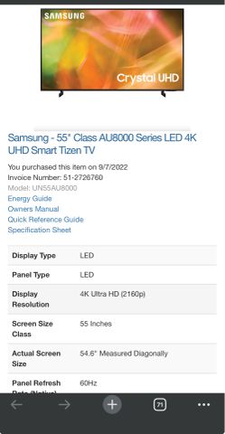 Samsung 55” flat screen tv