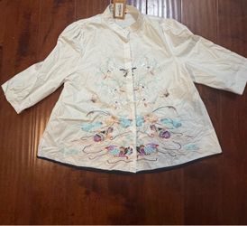 J. Closet White Embroidered Mandarin Duck鸳鸯戏水 Wedding Shirt Women  L