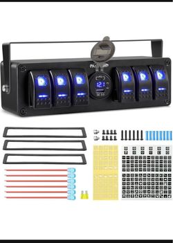 New Partsam 6 Gang Rocker Switch Panel Box12V-24V Aluminum Boat Marine Toggle Switch with USB and Type C Charger Voltmeter w/Fuses Waterproof Gasket f