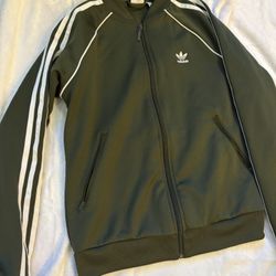 adidas Dark Olive Green Track Jacket with White Stripes men size S