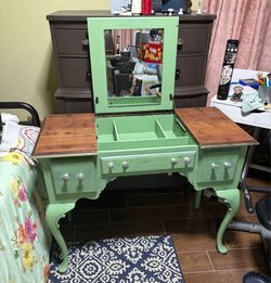 Painted Vanity Table with Mirror and Drawers