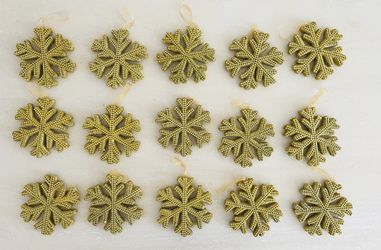 Lot of 15 Gold Embellished Sparkling Snowflake Christmas Tree Ornament 6" x 1/2"