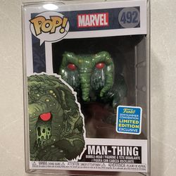 Man-Thing Funko Pop 2019 SDCC Summer Convention Exclusive Marvel 492 with protector Swamp Thing Creature Black Lagoon