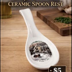 Beautiful Currier & Ives Ceramic Spoon Rest Vintage Farmhouse Kitchen Decor