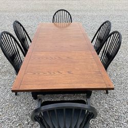 Large Kitchen Table With 6 Chairs & 2 Leafs, Extremely Well Made And Heavy