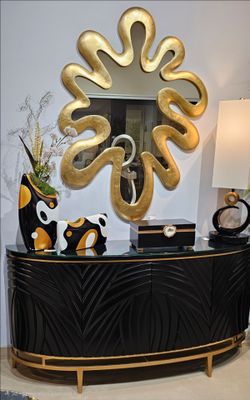 New Quality Art Max Black Wood and Gold Metal Cabinet