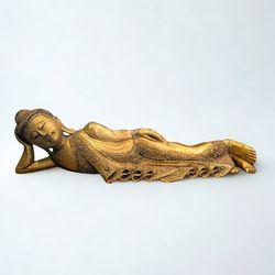 1930s-1940s Hand-Carved Giltwood Burmese Reclining Buddha
