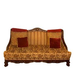 French Louis XVI Bergere Style Upholstered Wide 3 Seater Sofa