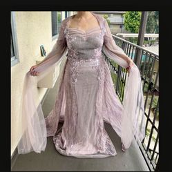 Pink Beaded Prom Evening Formal Gown Dress Size 14