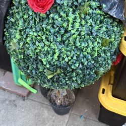 Two Topiary Ball Plant Trees in Weighted Pot - Fake Plants for Indoor Display or Front Porch Decorations