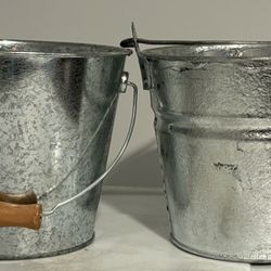 TWO STAINLESS STEEL HANGING PLANTER POTS 5.5” TALL 
