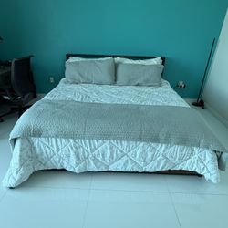 King Bed Frame with Storage Drawers, Outlets & Memory Foam Mattress