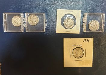 Lot of 5 Silver Dimes Mercury and Roosevelt