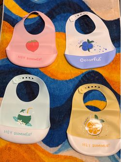 Brand New Set of 4 Silicone Baby Bibs - Summer Theme